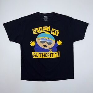 South Park Cartman Respect My Authority Black Graphic T-Shirt Men's 2XL